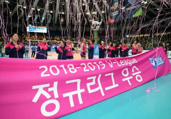 출처 : 흥국생명 핑크스파이더스 홈페이지 (2018-2019 정규리그 우승 관련이미지)