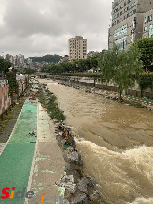 출처 : 사이드뷰 (폭우가 그친 뒤 도로가 유실되고 물이 넘친 신림동 도림천)